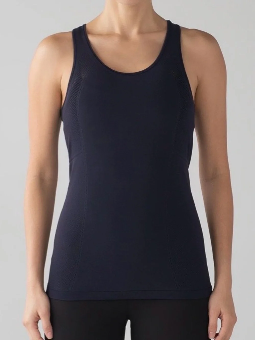 LULULEMON Midnight Navy Reveal Racerback Tank Seamless Active Mesh Top Size L